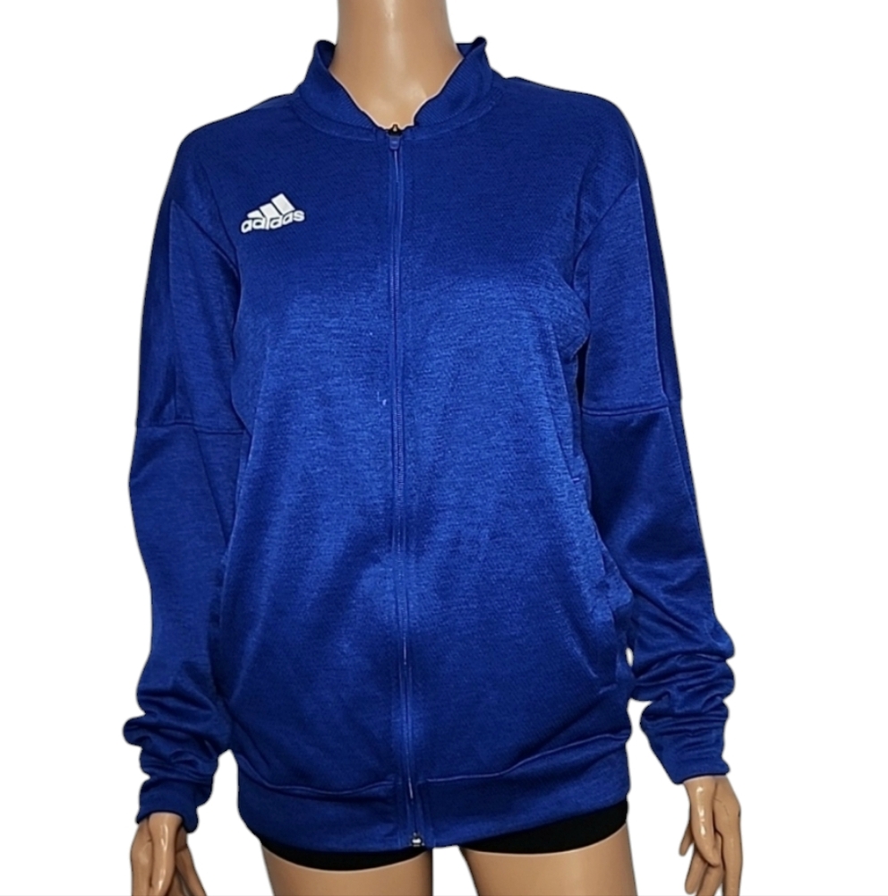 Adidas Womens Jacket Sz Medium Blue Track Climalite Full Zip Polyester High Neck